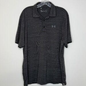 Under Armour Heatgear Polo Shirt Men's Loose Fit Charcoal Gray Size LG‎ Stripes